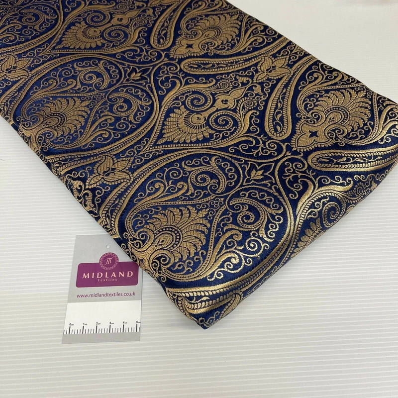 Ornamental paisley gold metallic print Indian banarsi Brocade fabric M1537 Mtex