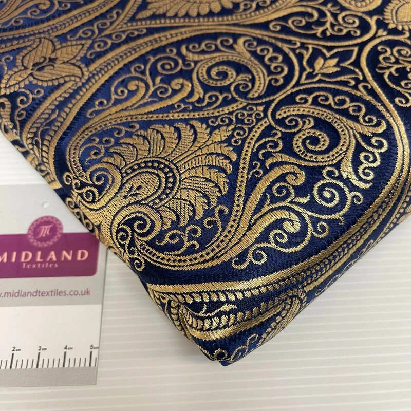 Ornamental paisley gold metallic print Indian banarsi Brocade fabric M1537 Mtex