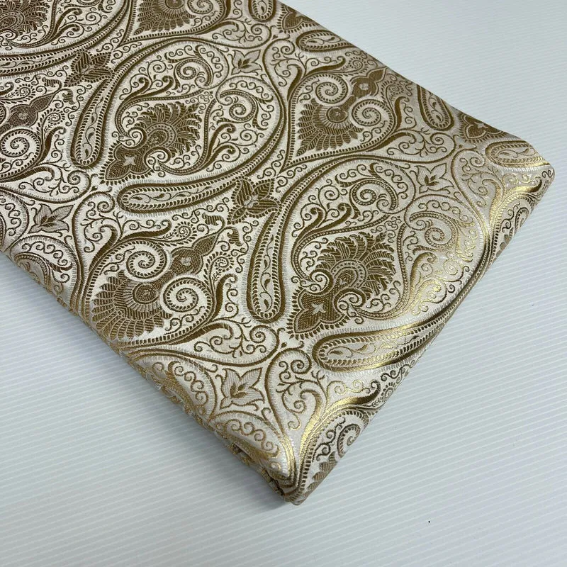 Ornamental paisley gold metallic print Indian banarsi Brocade fabric M1537 Mtex