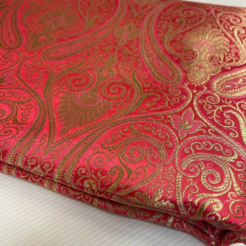 Ornamental paisley gold metallic print Indian banarsi Brocade fabric M1537 Mtex