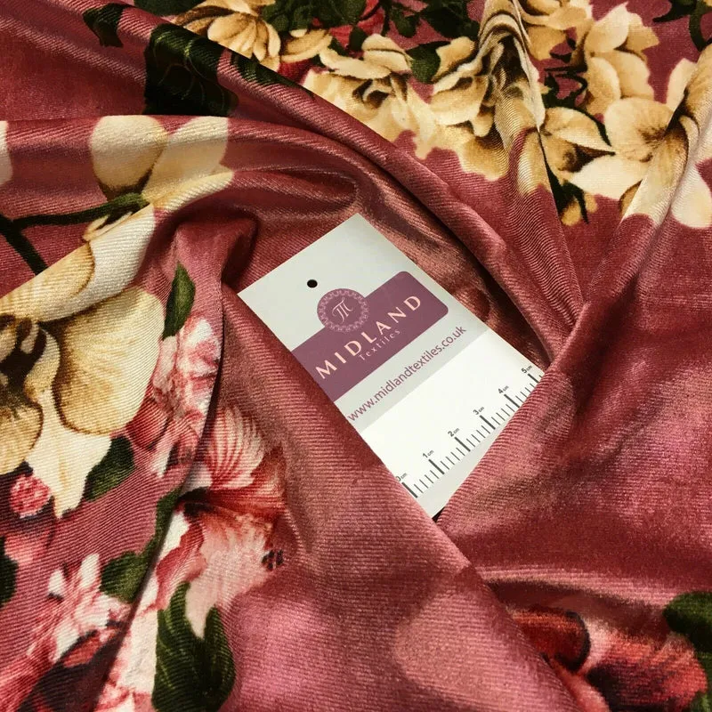 Vintage Floral Velvet Velour Stretch Printed dress fabric MA1430 Mtex