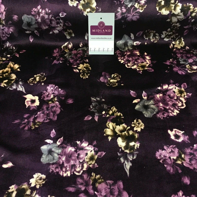 Vintage Floral Velvet Velour Stretch Printed dress fabric MA1430 Mtex
