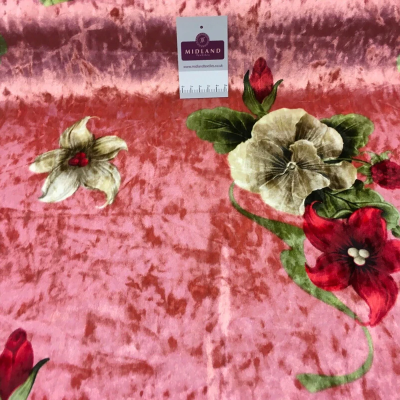 Vintage Floral Velvet Velour Stretch Printed dress fabric MA1430 Mtex
