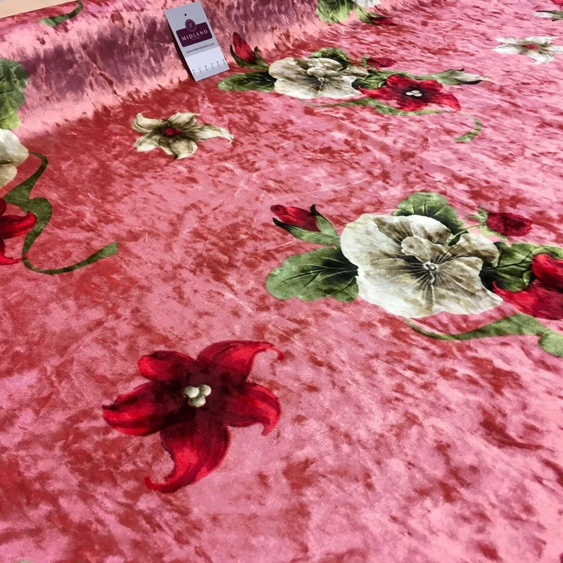 Vintage Floral Velvet Velour Stretch Printed dress fabric MA1430 Mtex