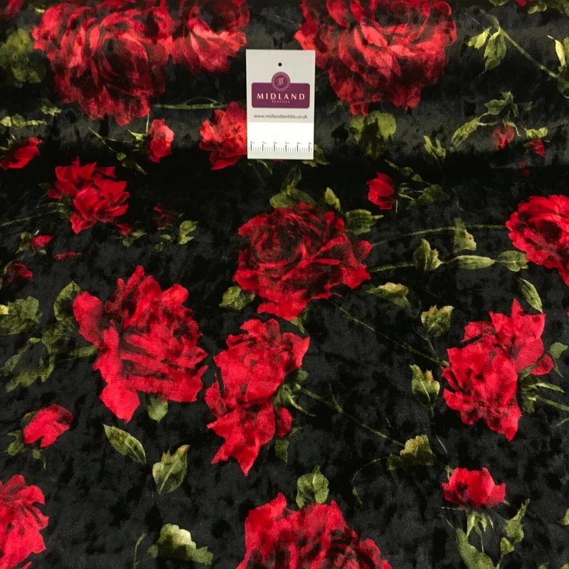 Vintage Floral Velvet Velour Stretch Printed dress fabric MA1430 Mtex
