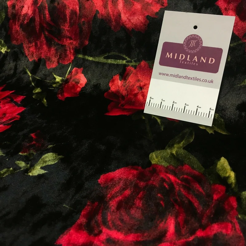 Vintage Floral Velvet Velour Stretch Printed dress fabric MA1430 Mtex