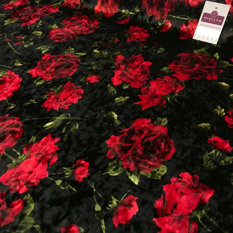 Vintage Floral Velvet Velour Stretch Printed dress fabric MA1430 Mtex