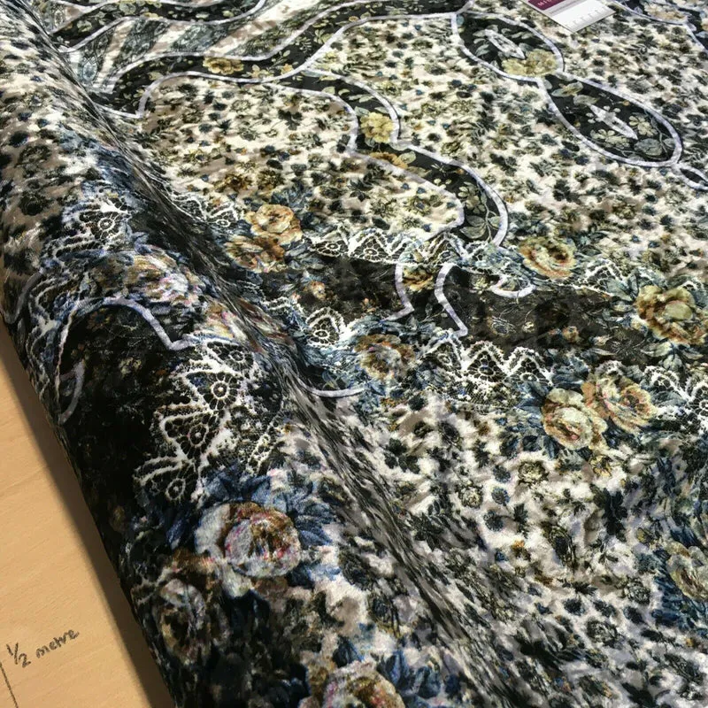 Vintage Floral Velvet Velour Stretch Printed dress fabric MA1430 Mtex