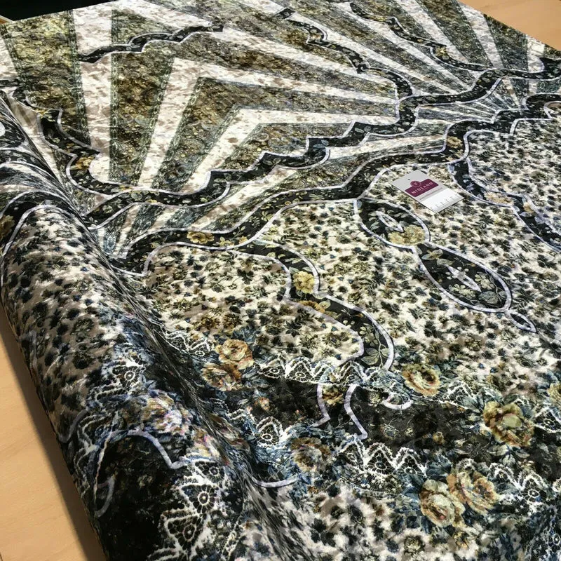 Vintage Floral Velvet Velour Stretch Printed dress fabric MA1430 Mtex