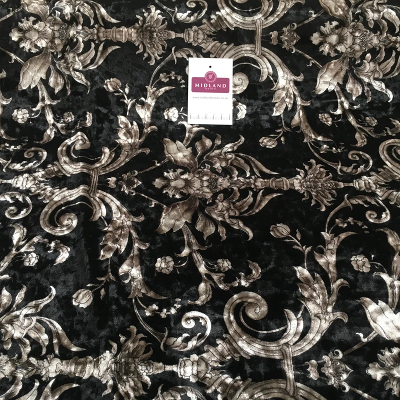 Vintage Floral Velvet Velour Stretch Printed dress fabric MA1430 Mtex