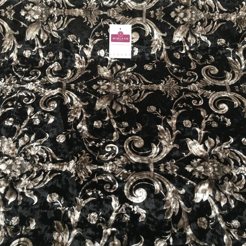 Vintage Floral Velvet Velour Stretch Printed dress fabric MA1430 Mtex