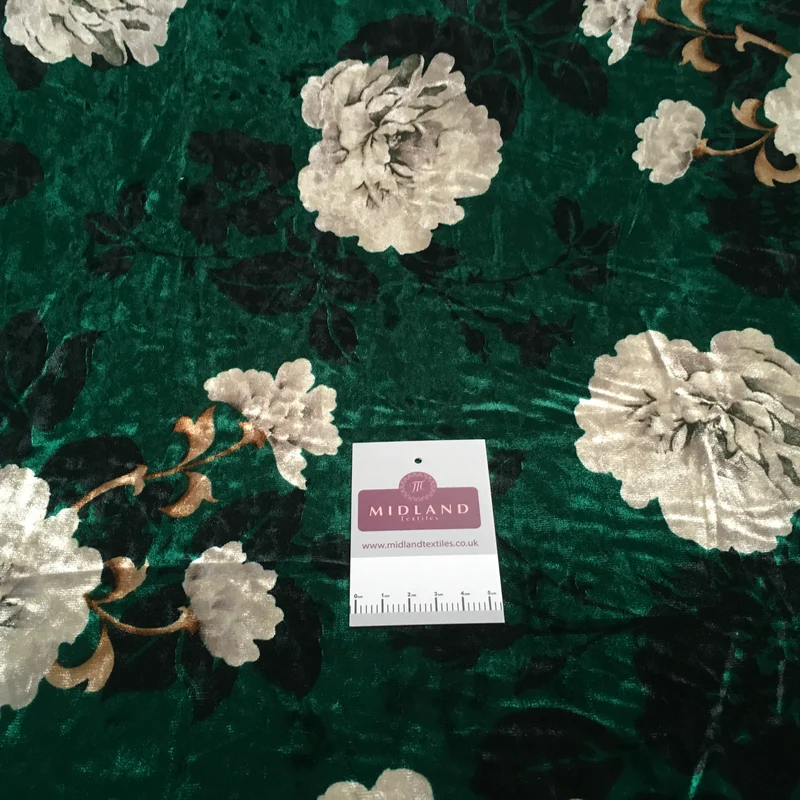 Vintage Floral Velvet Velour Stretch Printed dress fabric MA1430 Mtex