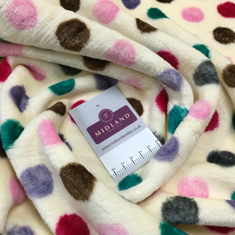 Multi Coloured Cream 30mm Spot Cuddle Fleece - Ideal for Blankets & Throws MR1431