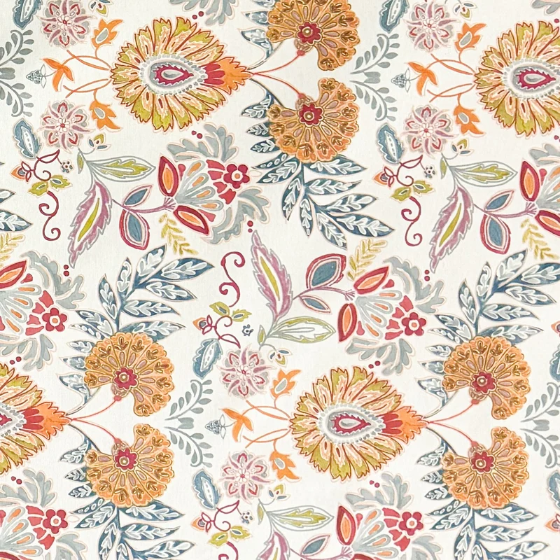 Jacquard Tischdecke aus beschichteter Baumwolle mit Fleckenschutz GORIEL2 orange blau Blumen und Blüten eckig rund oval