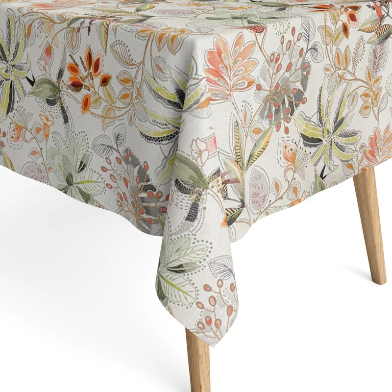 Jacquard Tischdecke aus beschichteter Baumwolle mit Fleckenschutz ZEN herbstliche Blumen und Blüten abstrakt eckig rund oval