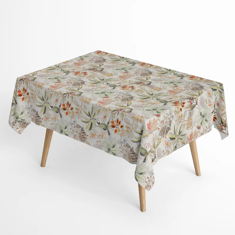 Jacquard Tischdecke aus beschichteter Baumwolle mit Fleckenschutz ZEN herbstliche Blumen und Blüten abstrakt eckig rund oval