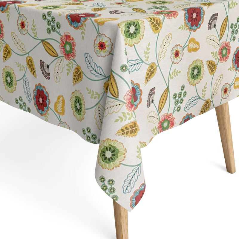 Jacquard Tischdecke aus beschichteter Baumwolle mit Fleckenschutz RAINA3 Blumen und Blüten abstrakt eckig rund oval