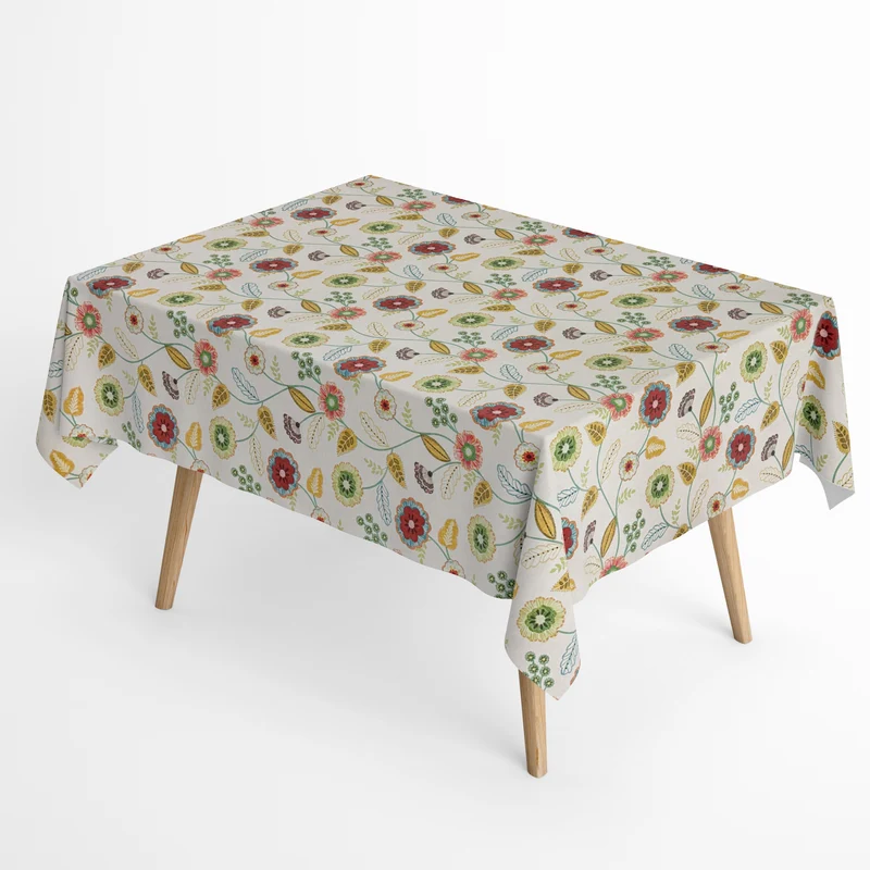 Jacquard Tischdecke aus beschichteter Baumwolle mit Fleckenschutz RAINA3 Blumen und Blüten abstrakt eckig rund oval