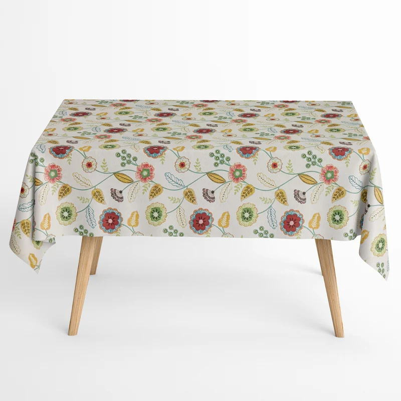 Jacquard Tischdecke aus beschichteter Baumwolle mit Fleckenschutz RAINA3 Blumen und Blüten abstrakt eckig rund oval