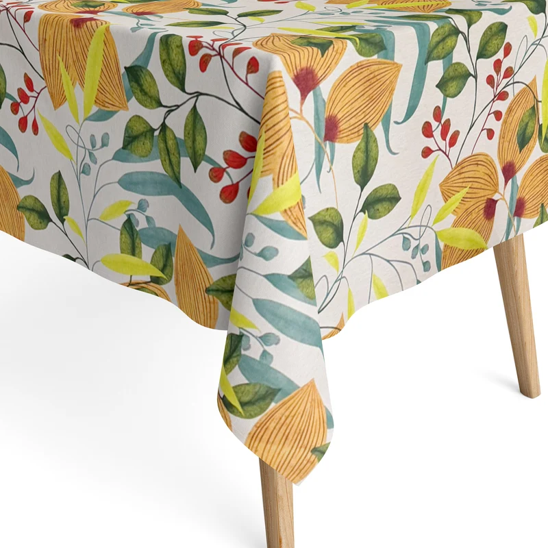 Jacquard Tischdecke aus beschichteter Baumwolle mit Fleckenschutz PULA herbstliche Blätter Autum eckig rund oval
