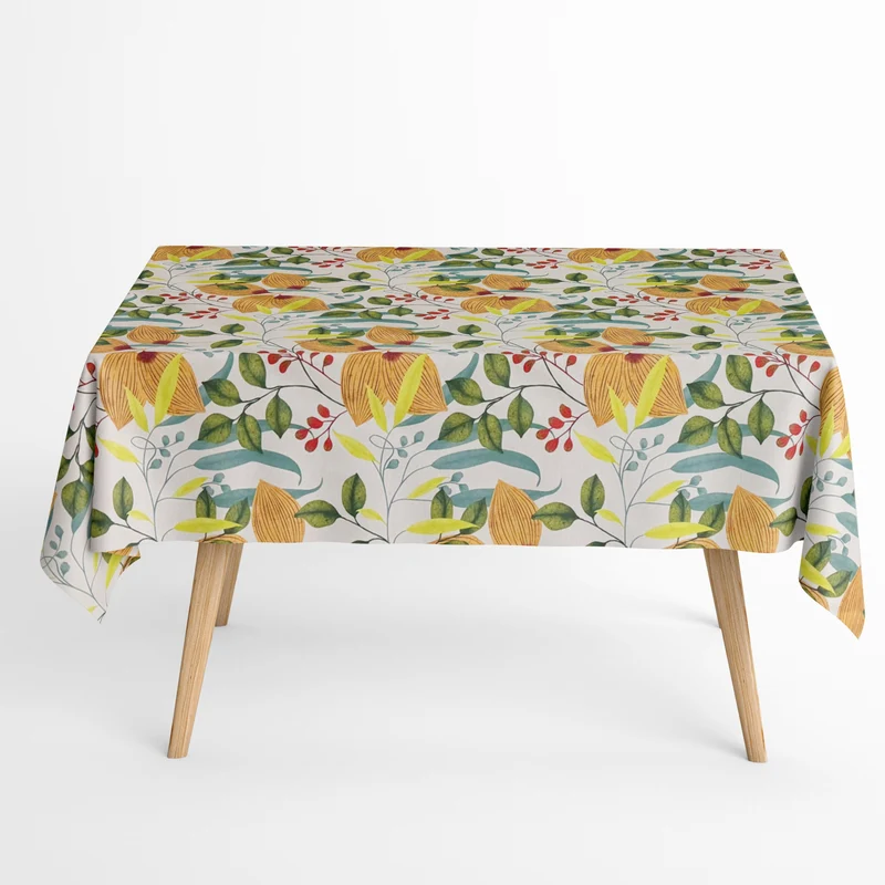 Jacquard Tischdecke aus beschichteter Baumwolle mit Fleckenschutz PULA herbstliche Blätter Autum eckig rund oval