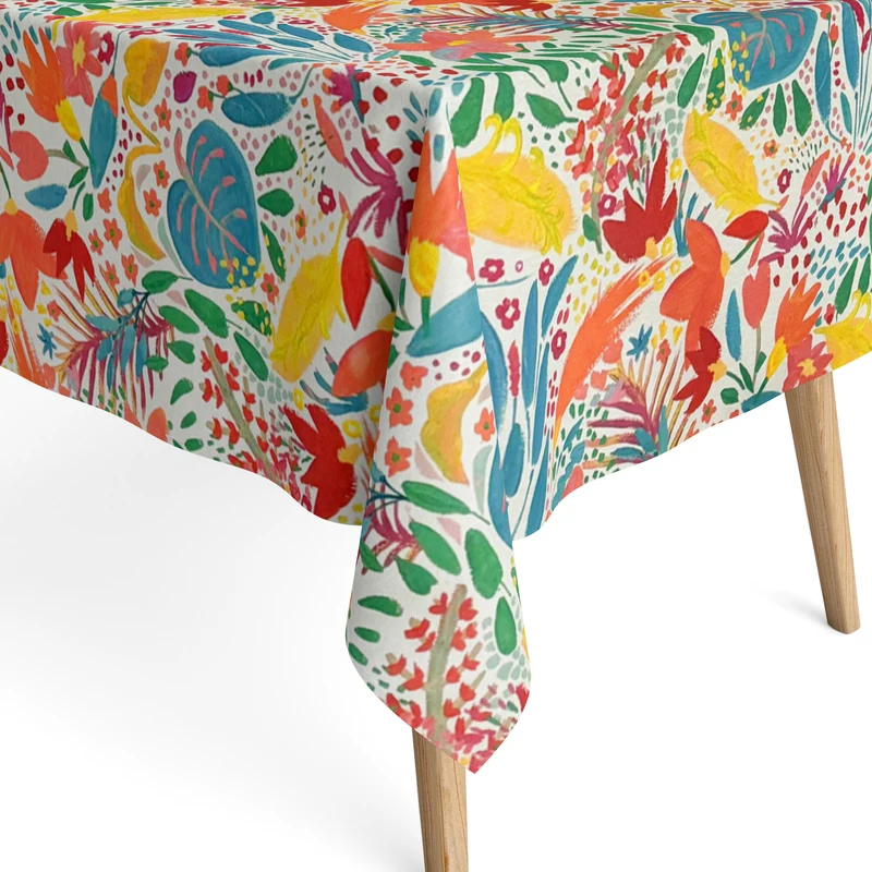 Jacquard Tischdecke aus beschichteter Baumwolle mit Fleckenschutz ISOLDE Dschungel bunt abstrakt eckig rund oval