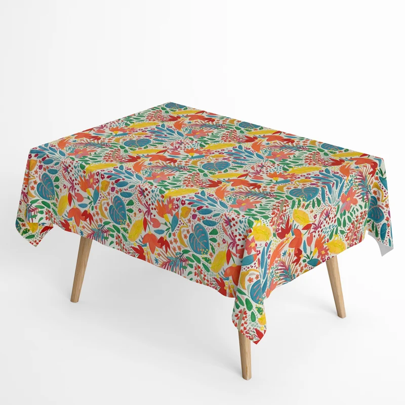 Jacquard Tischdecke aus beschichteter Baumwolle mit Fleckenschutz ISOLDE Dschungel bunt abstrakt eckig rund oval