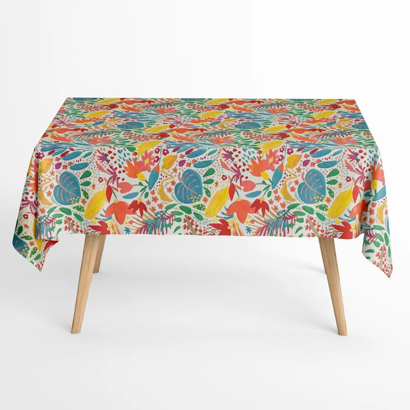 Jacquard Tischdecke aus beschichteter Baumwolle mit Fleckenschutz ISOLDE Dschungel bunt abstrakt eckig rund oval