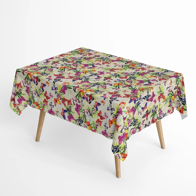 Jacquard Tischdecke aus beschichteter Baumwolle mit Fleckenschutz BUTTERFLY Dschungel Schmetterlinge eckig rund oval