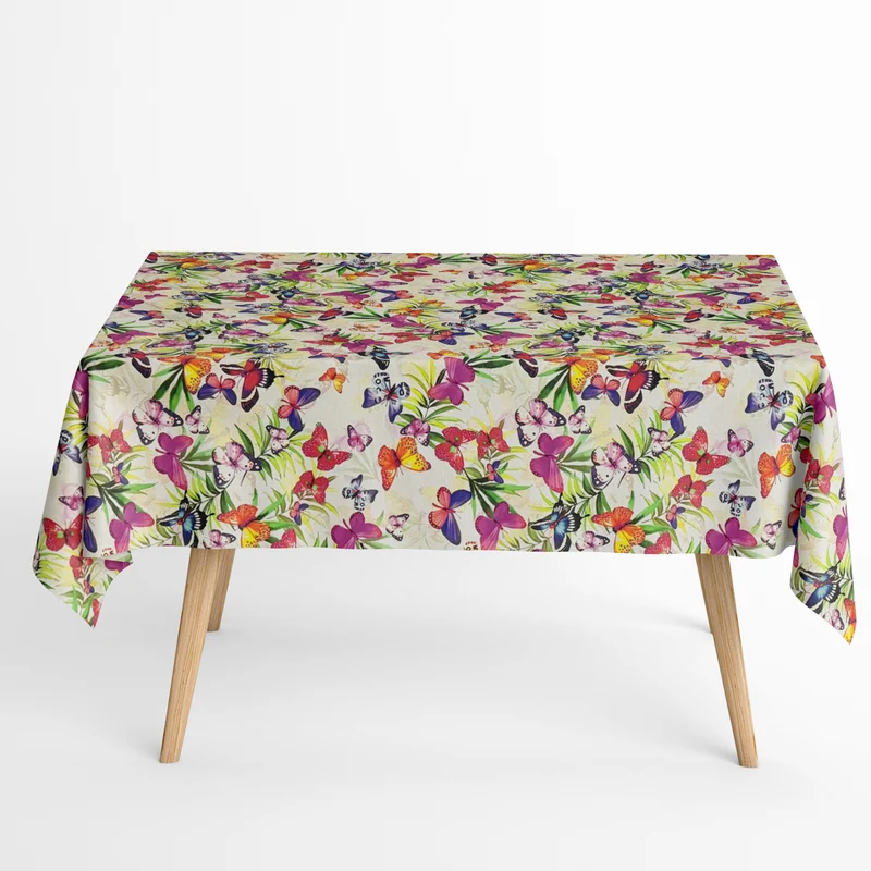 Jacquard Tischdecke aus beschichteter Baumwolle mit Fleckenschutz BUTTERFLY Dschungel Schmetterlinge eckig rund oval