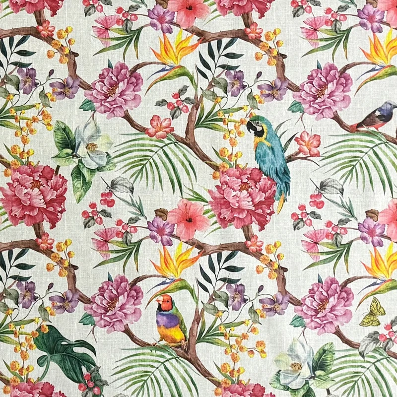 Jacquard Tischdecke aus beschichteter Baumwolle mit Fleckenschutz IPANEMA Dschungel Papagei Hibiskus eckig rund oval