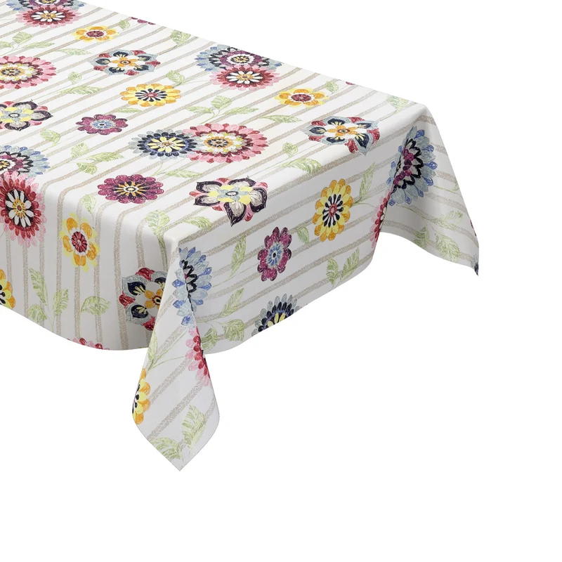 Wachstuch Tischdecke C144072 Blumen und Streifen eckig rund oval