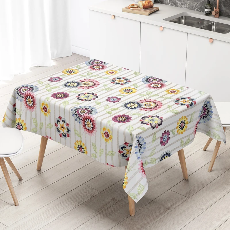 Wachstuch Tischdecke C144072 Blumen und Streifen eckig rund oval