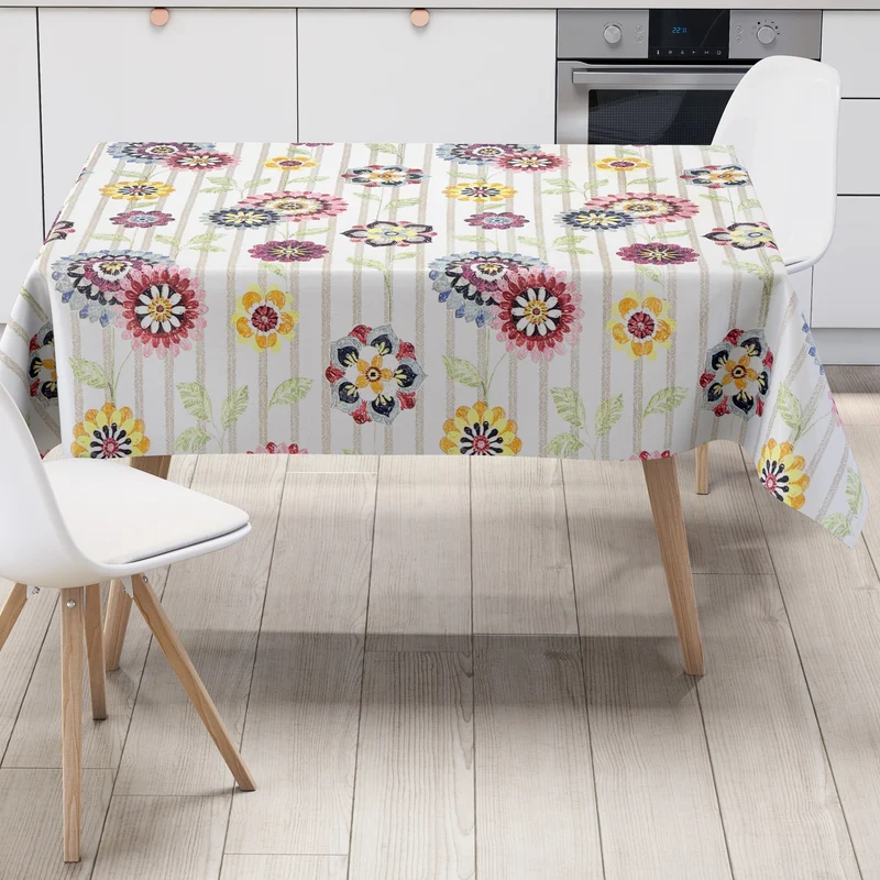 Wachstuch Tischdecke C144072 Blumen und Streifen eckig rund oval