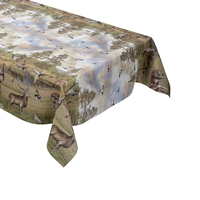 Wachstuch Tischdecke Bordürenmuster K170A Jagdmotiv Wildmotiv Hirsch Enten eckig rund oval