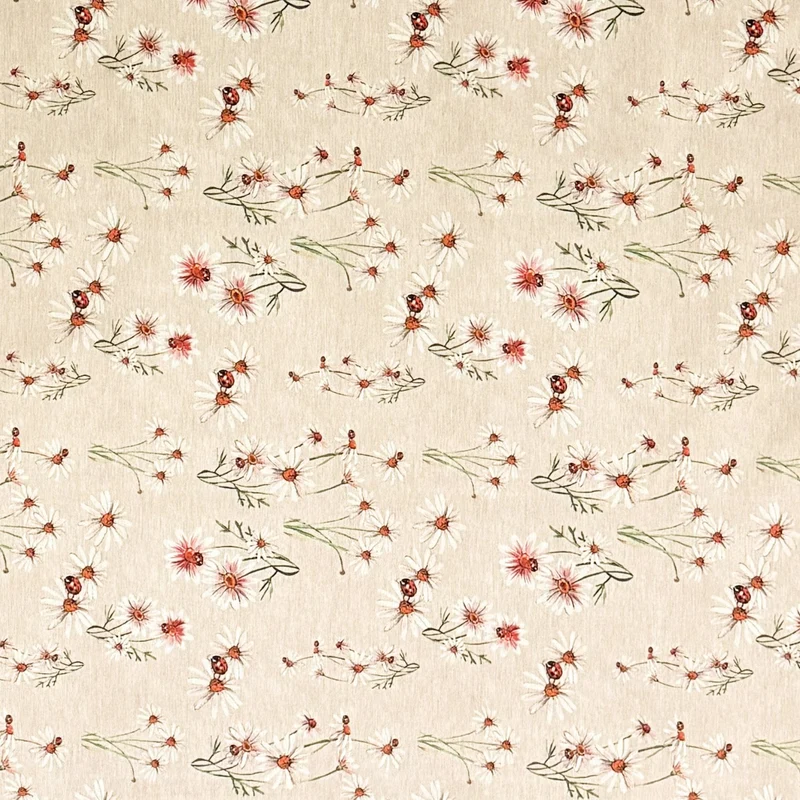 Jacquard Tischdecke aus beschichteter Baumwolle mit Fleckenschutz FORTUNA Gänseblümchen Marienkäfer eckig rund oval
