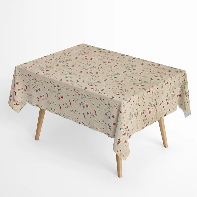 Jacquard Tischdecke aus beschichteter Baumwolle mit Fleckenschutz FORTUNA Gänseblümchen Marienkäfer eckig rund oval