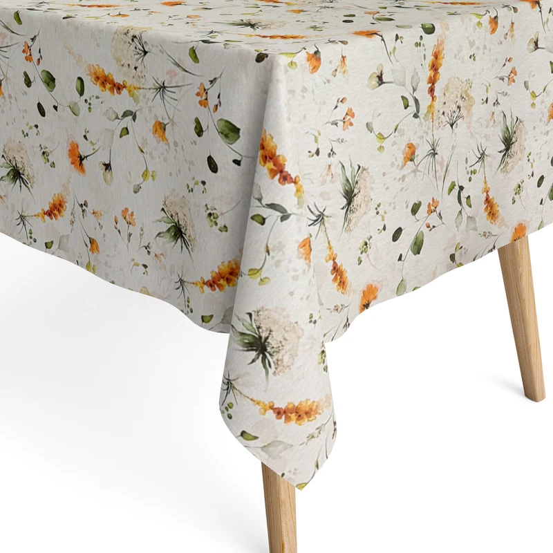 Jacquard Tischdecke aus beschichteter Baumwolle mit Fleckenschutz DESTA Wildblumen aquarell eckig rund oval