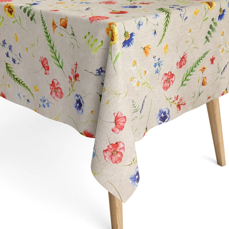 Jacquard Tischdecke aus beschichteter Baumwolle mit Fleckenschutz AITANA Sommerblumen Blüten eckig rund oval