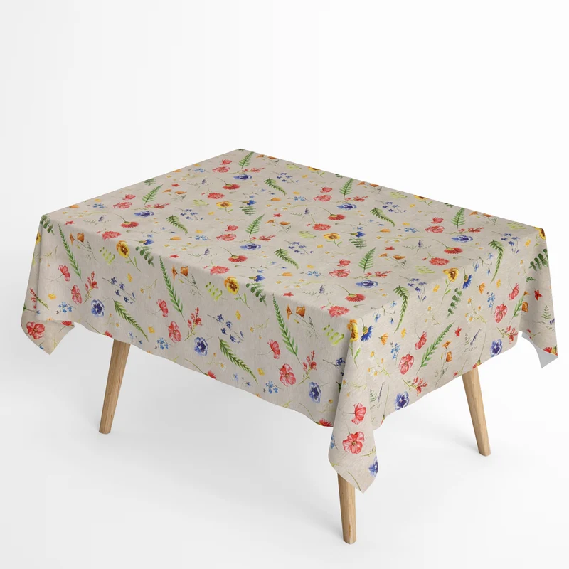 Jacquard Tischdecke aus beschichteter Baumwolle mit Fleckenschutz AITANA Sommerblumen Blüten eckig rund oval