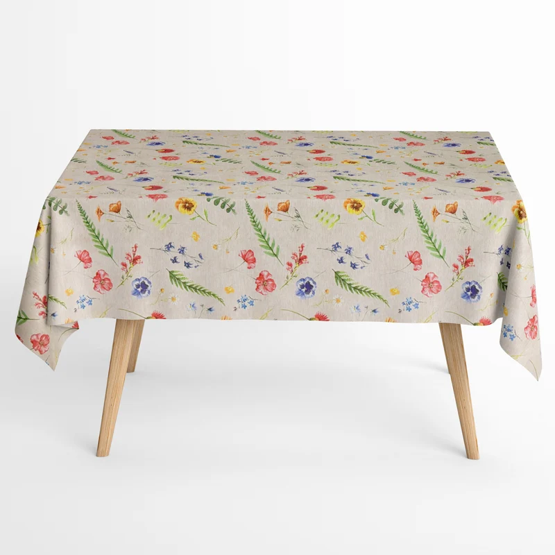 Jacquard Tischdecke aus beschichteter Baumwolle mit Fleckenschutz AITANA Sommerblumen Blüten eckig rund oval