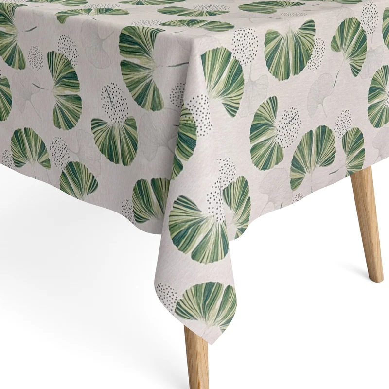 Jacquard Tischdecke aus beschichteter Baumwolle mit Fleckenschutz URI Ginkgo Blätter eckig rund oval