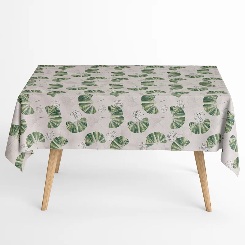 Jacquard Tischdecke aus beschichteter Baumwolle mit Fleckenschutz URI Ginkgo Blätter eckig rund oval