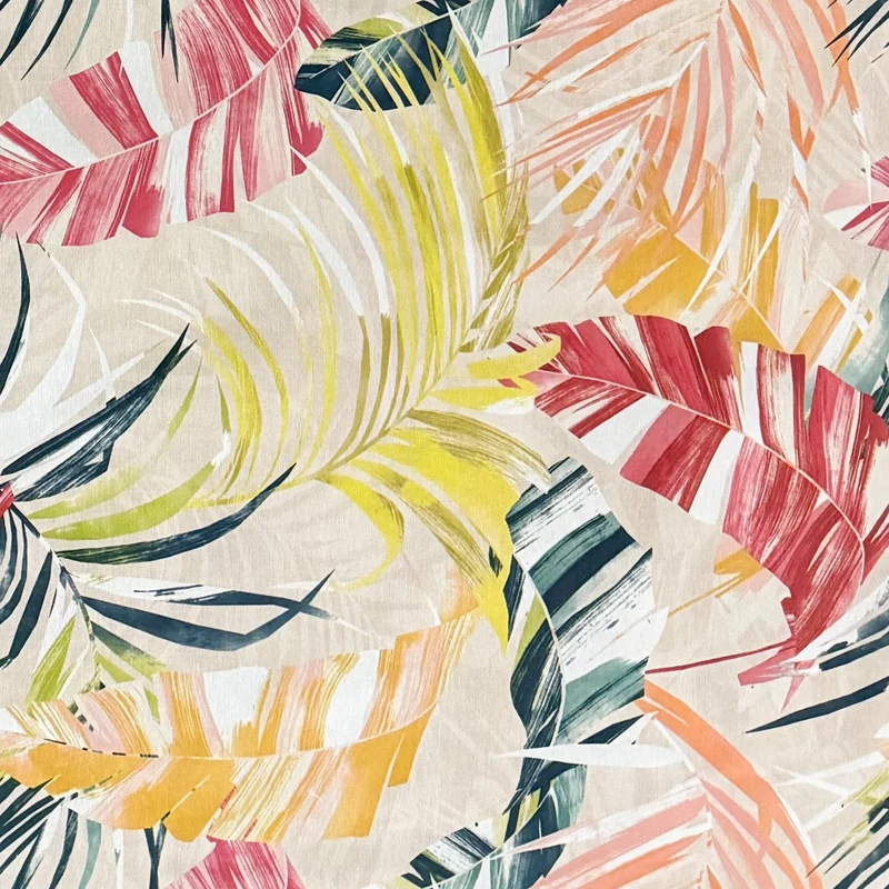 Jacquard Tischdecke aus beschichteter Baumwolle mit Fleckenschutz AILEN Dschungel bunte Blätter Palmen eckig rund oval