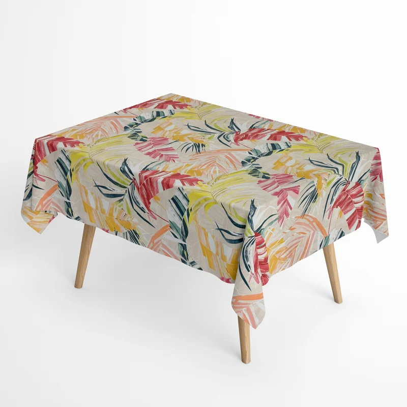 Jacquard Tischdecke aus beschichteter Baumwolle mit Fleckenschutz AILEN Dschungel bunte Blätter Palmen eckig rund oval