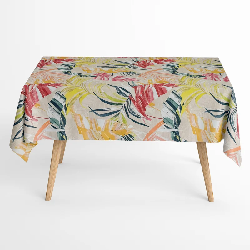 Jacquard Tischdecke aus beschichteter Baumwolle mit Fleckenschutz AILEN Dschungel bunte Blätter Palmen eckig rund oval