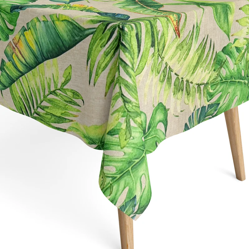 Jacquard Tischdecke aus beschichteter Baumwolle mit Fleckenschutz NYPA Dschungel Monstera Blätter eckig rund oval