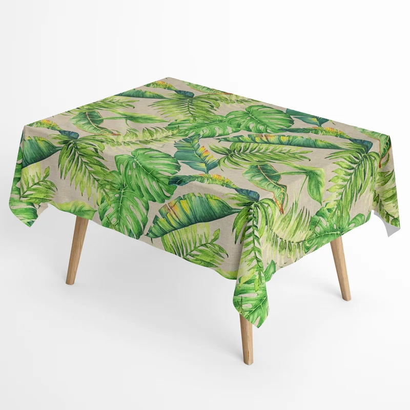 Jacquard Tischdecke aus beschichteter Baumwolle mit Fleckenschutz NYPA Dschungel Monstera Blätter eckig rund oval
