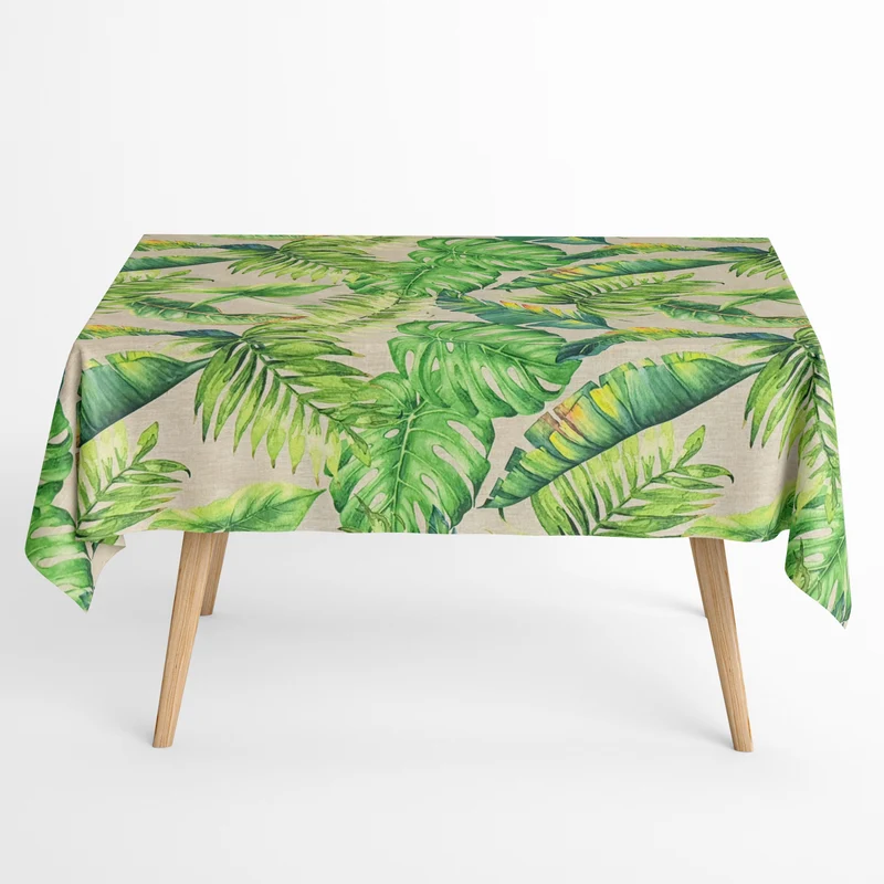 Jacquard Tischdecke aus beschichteter Baumwolle mit Fleckenschutz NYPA Dschungel Monstera Blätter eckig rund oval
