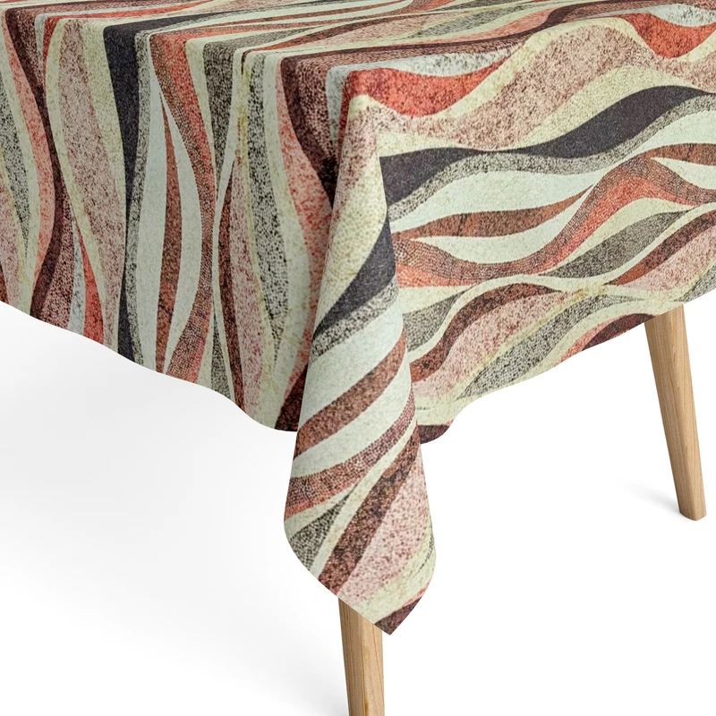 Jacquard Tischdecke aus beschichteter Baumwolle mit Fleckenschutz DELMAR Wellen rot beige eckig rund oval